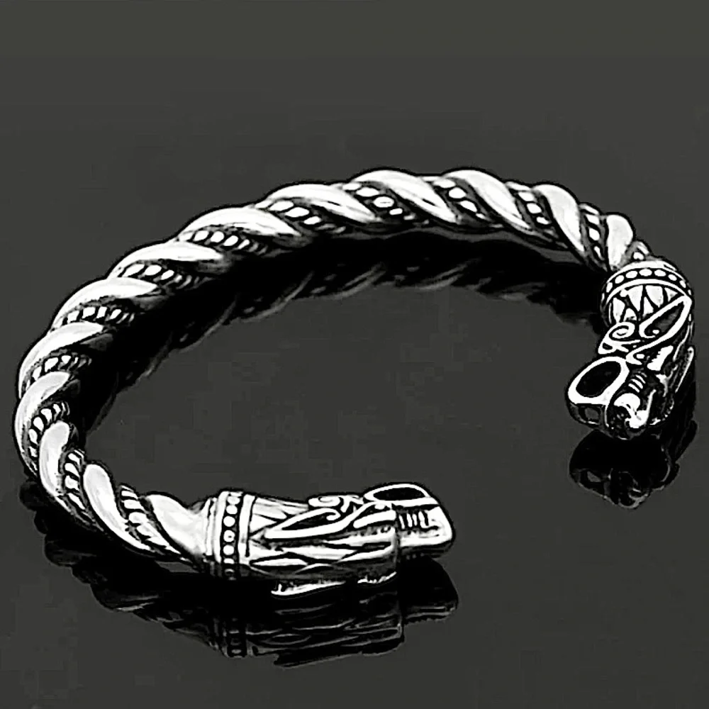 SILVER VIKING WOLF BRACELET SILVER ARM BAND CUFF BANGLE